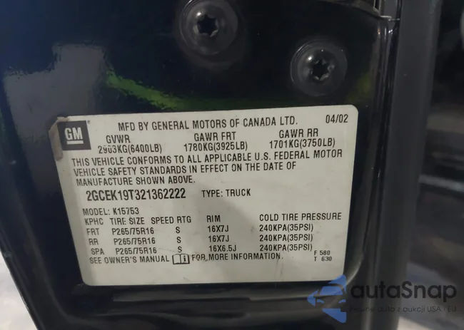 2GCEK19T321362222: 40947692