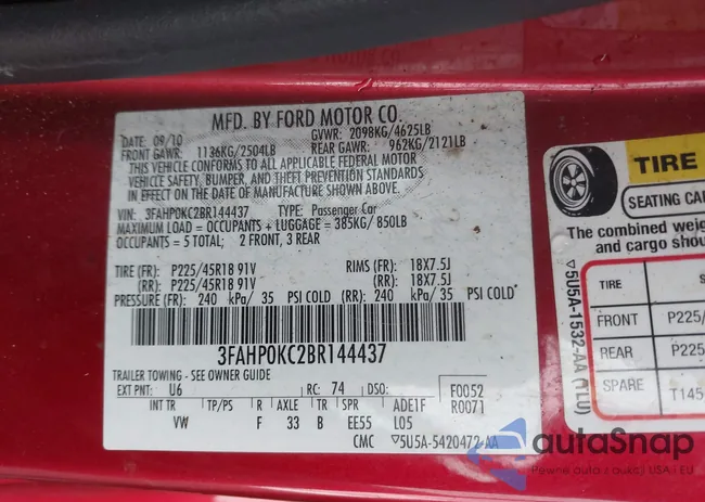 3FAHP0KC2BR144437: 40951725