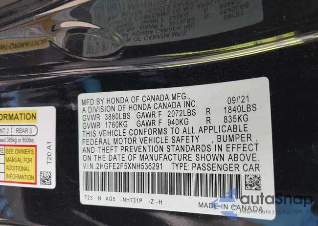 2HGFE2F5XNH536291: 40960721