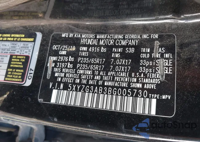 5XYZG3AB3BG005730: 40969700