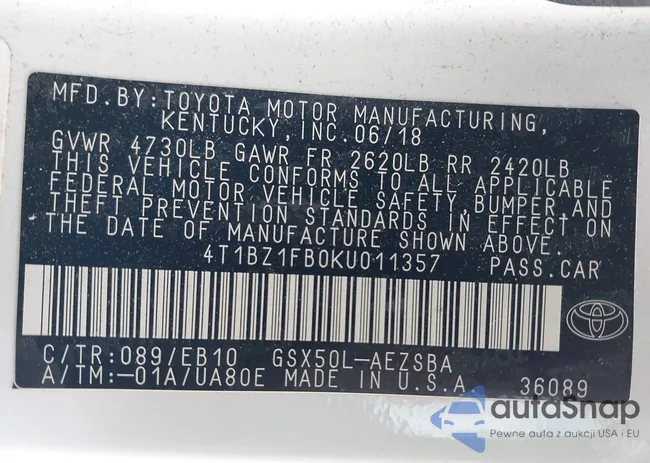 4T1BZ1FB0KU011357: 40974861