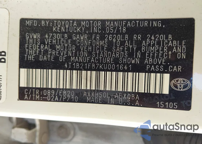 4T1B21FB7KU001641: 40975504