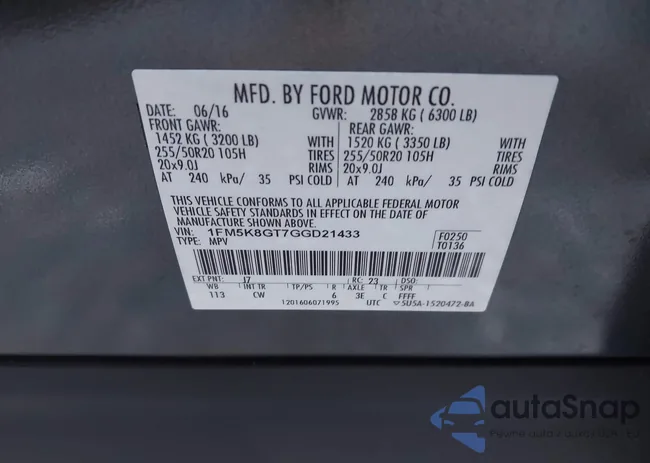 1FM5K8GT7GGD21433: 40977064