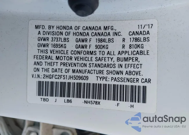 2HGFC2F51JH509609: 40979817