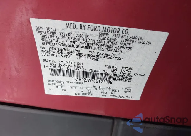 1FAHP2JW2CG121398: 41003681