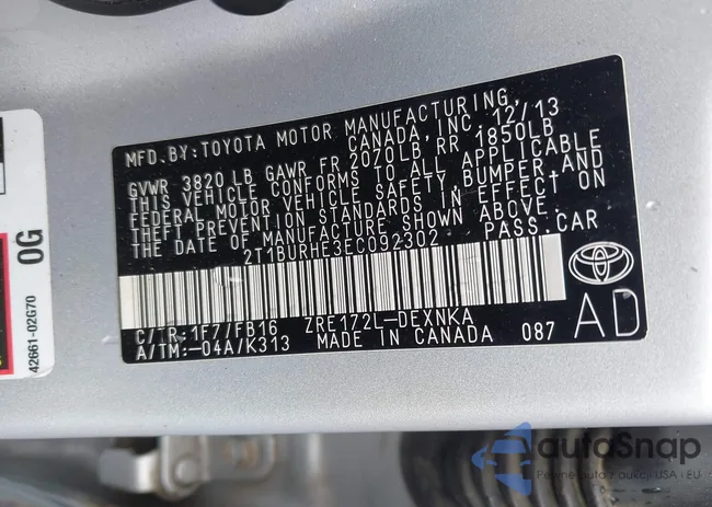 2T1BURHE3EC092302: 41014922