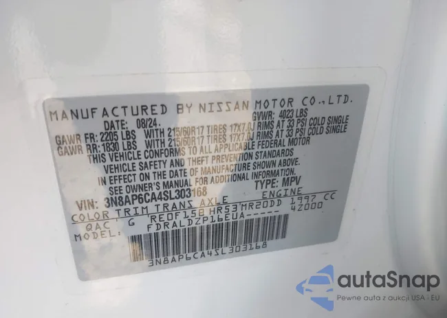 3N8AP6CA4SL303168: 41015261