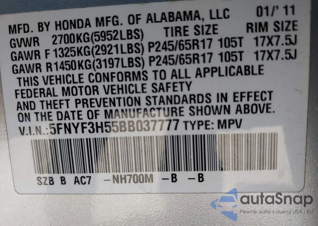 5FNYF3H55BB037777: 41018829