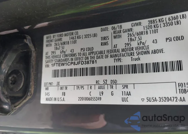 1FTEW1CP8JFD38781: 41018457