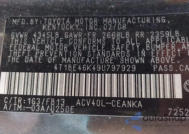 4T1BE46K49U797929: 41020880