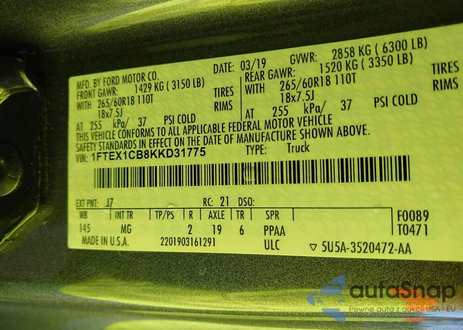 1FTEX1CB8KKD31775: 41021327