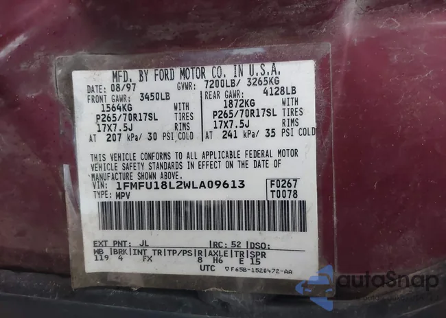 1FMFU18L2WLA09613: 41027021