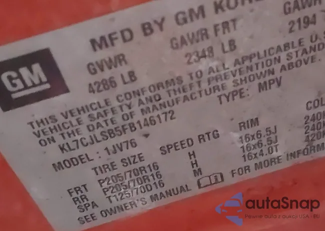 KL7CJLSB5FB146172: 41026107