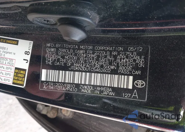 JTDKN3DU1C5462602: 41026377