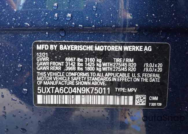 5UXTA6C04N9K75011: 41031323