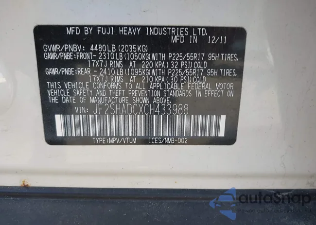 JF2SHADCXCH433988: 41032954