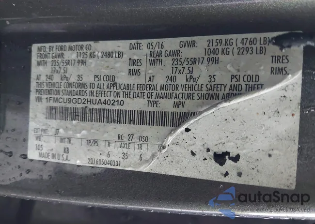 1FMCU9GD2HUA40210: 41032291