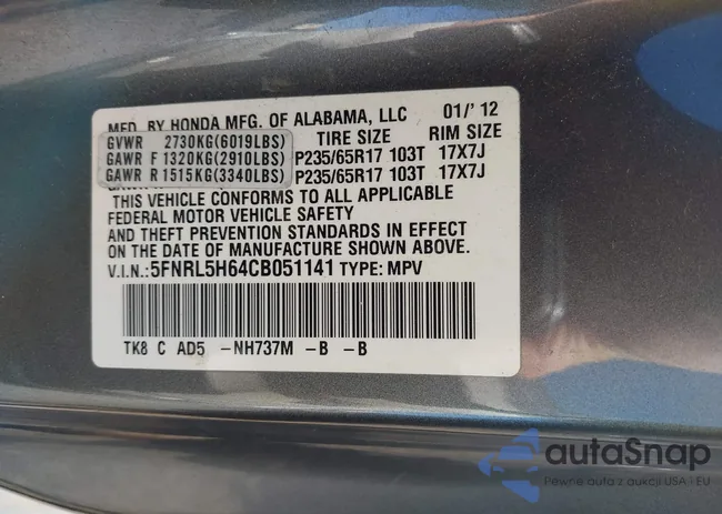 5FNRL5H64CB051141: 41034331