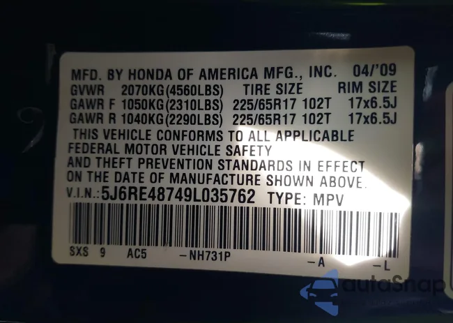 5J6RE48749L035762: 41042774