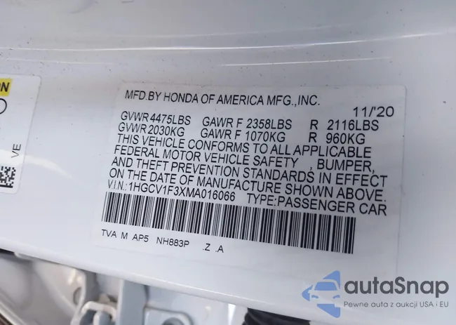 1HGCV1F3XMA016066: 41049311