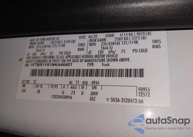 1FTBR1Y81NKA46401: 41051828