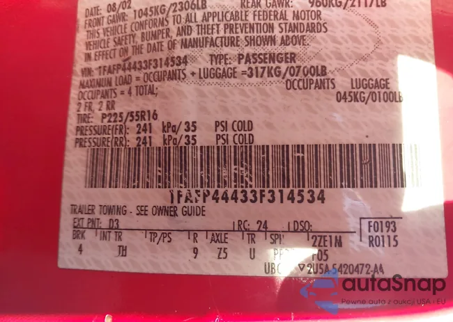 1FAFP44433F314534: 41052892