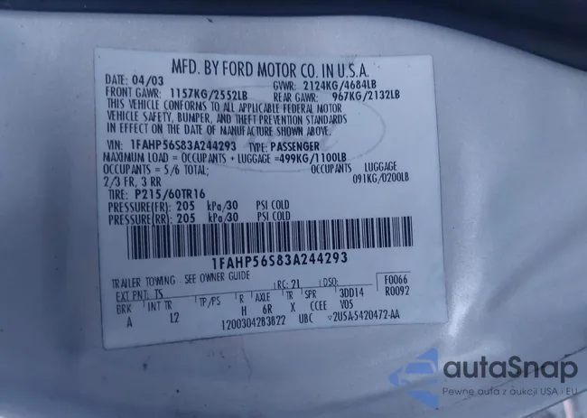 1FAHP56S83A244293: 41057743