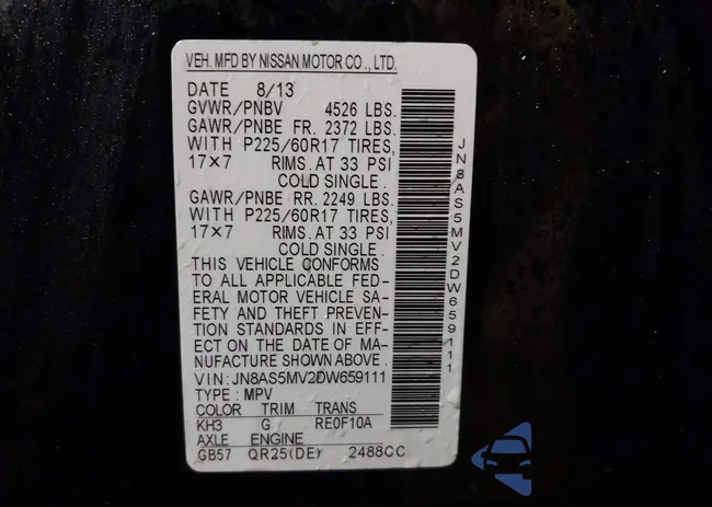 JN8AS5MV2DW659111: 41060605