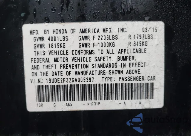 19UDE2F32GA005397: 41062381