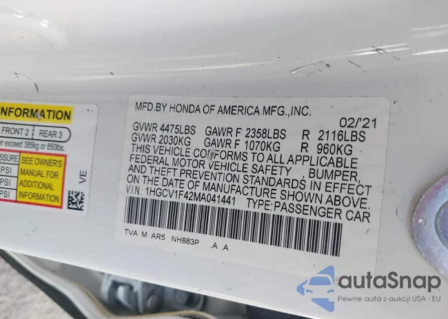 1HGCV1F42MA041441: 41080253