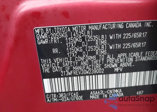 2T3WFREV3GW239002: 41082333