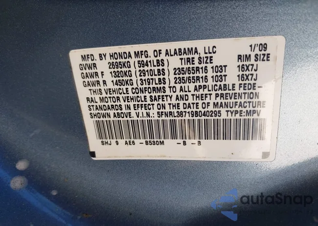 5FNRL38719B040295: 41084601