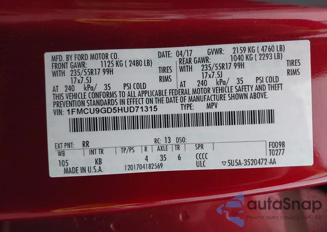 1FMCU9GD5HUD71315: 41083979