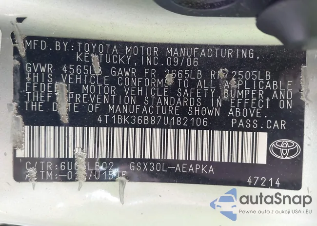 4T1BK36B87U182106: 41094568