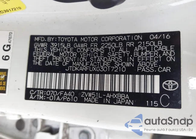 JTDKARFUXG3017210: 41099427