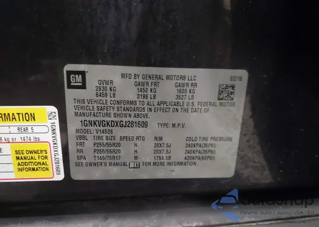 1GNKVGKDXGJ281609: 41100316