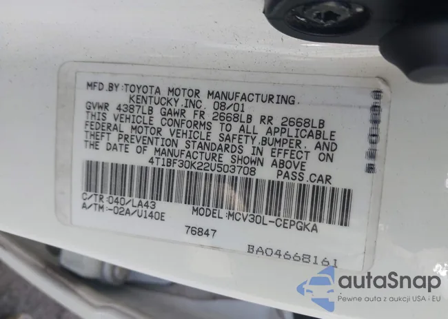 4T1BF30K22U503708: 41104640