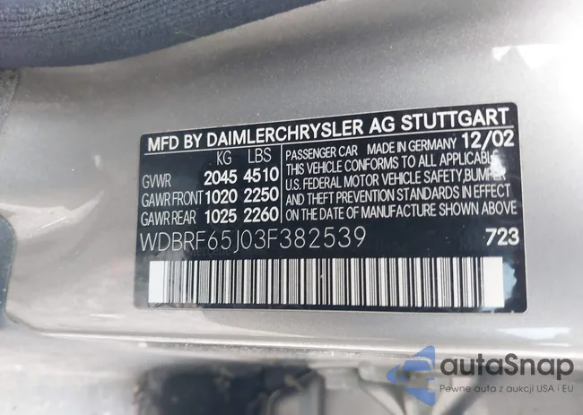 WDBRF65J03F382539: 41107336