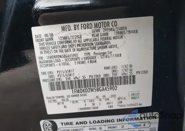 1FMDK02W58GA45902: 41109736