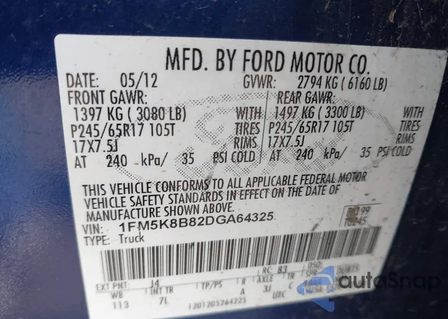 1FM5K8B82DGA64325: 41110665