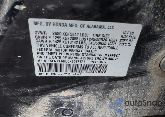 5FNYF6H05KB037171: 41111545