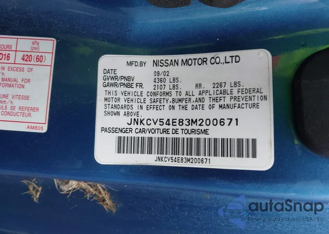 JNKCV54E83M200671: 41111045