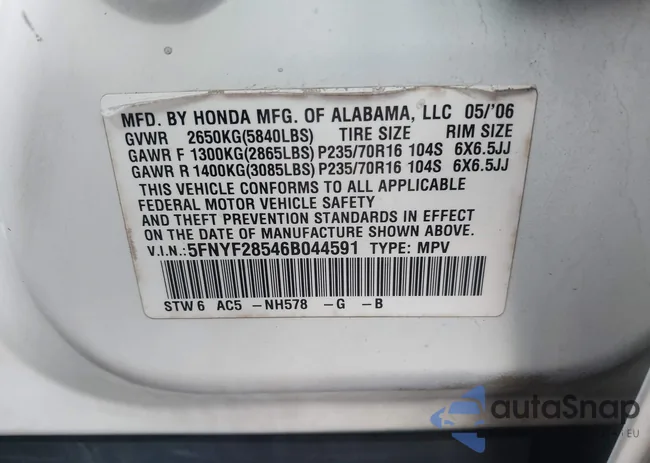 5FNYF28546B044591: 41121453