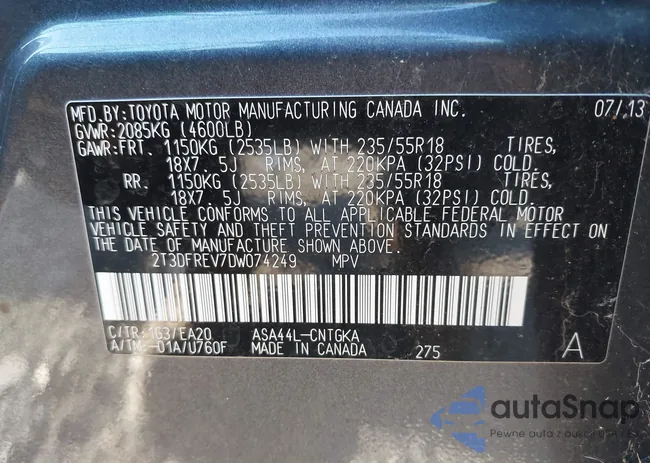 2T3DFREV7DW074249: 41133400