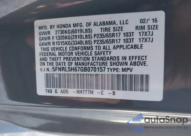 5FNRL5H67GB070157: 41136918