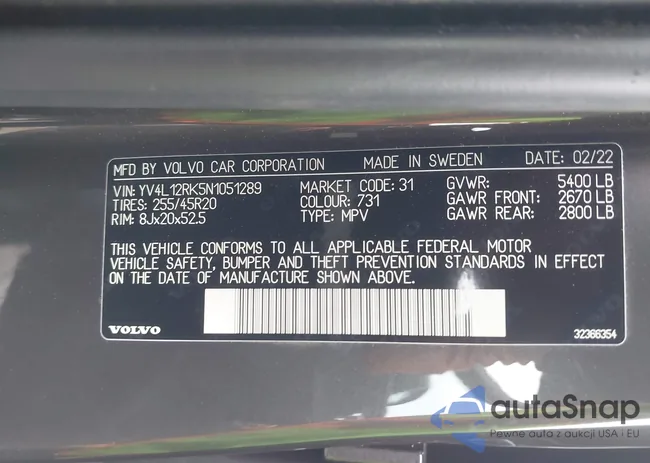 YV4L12RK5N1051289: 41139997