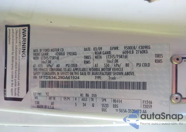 1FTDS34L29DA61924: 41145432