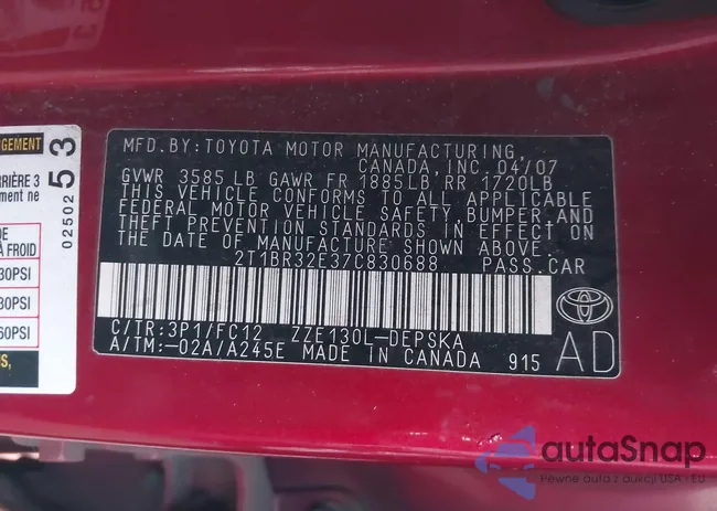 2T1BR32E37C830688: 41146145