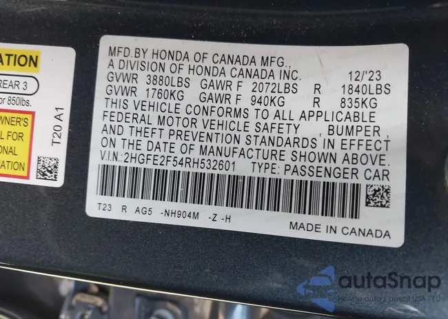 2HGFE2F54RH532601: 41148472