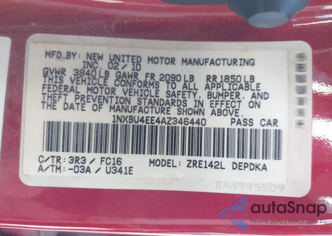 1NXBU4EE4AZ346440: 41150049